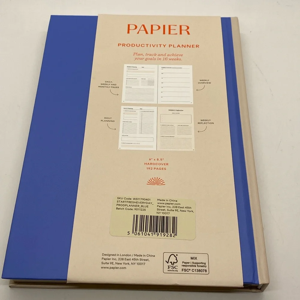 NWT Papier Wonder Productivity Planner Hardcover 192 pages Size 6”x8.5”